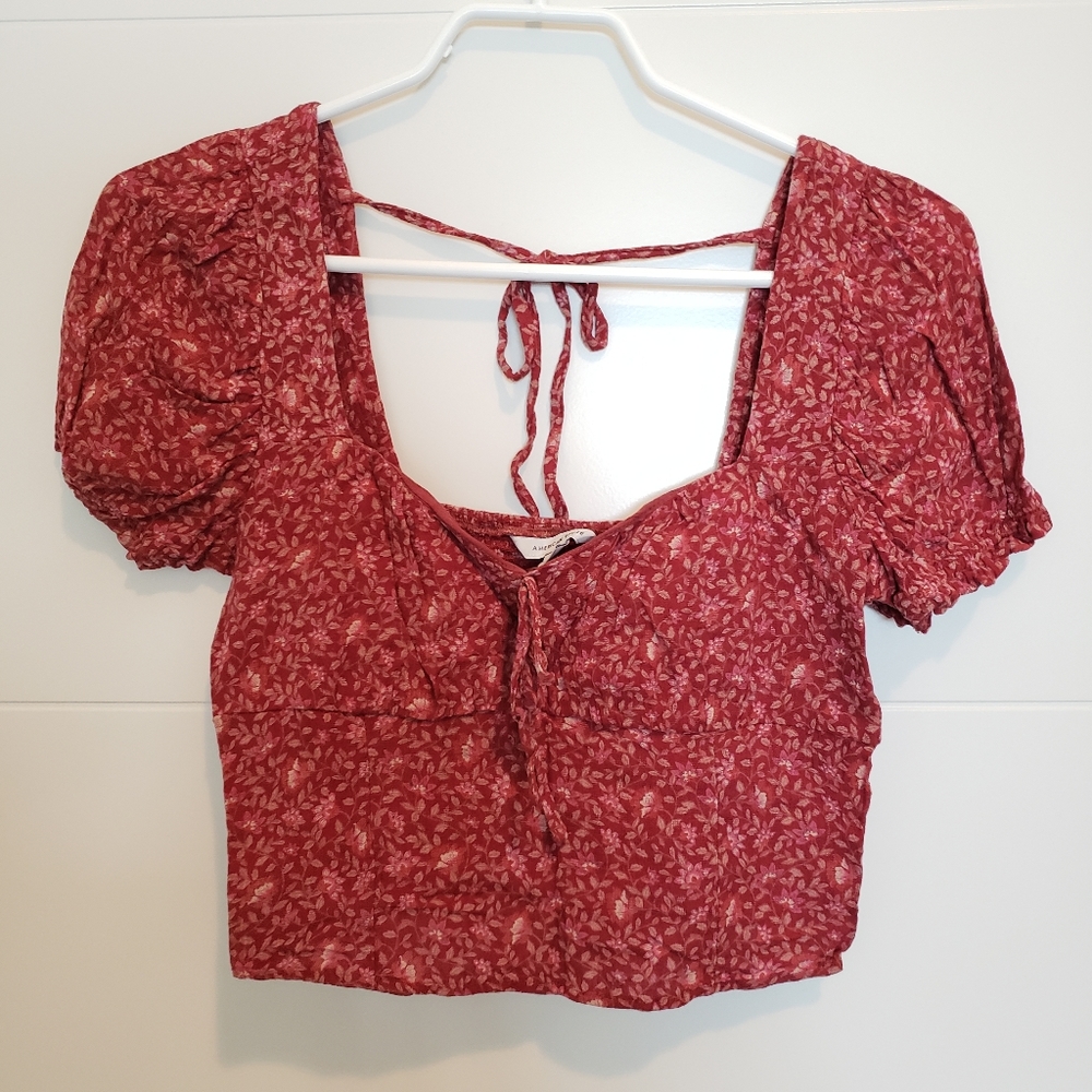 AEO Size M Cropped Floral Western Smocked Milkmaid